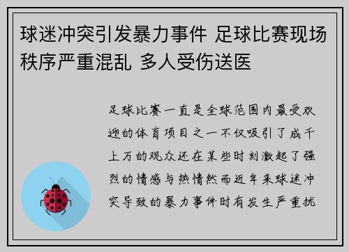 球迷冲突引发暴力事件 足球比赛现场秩序严重混乱 多人受伤送医